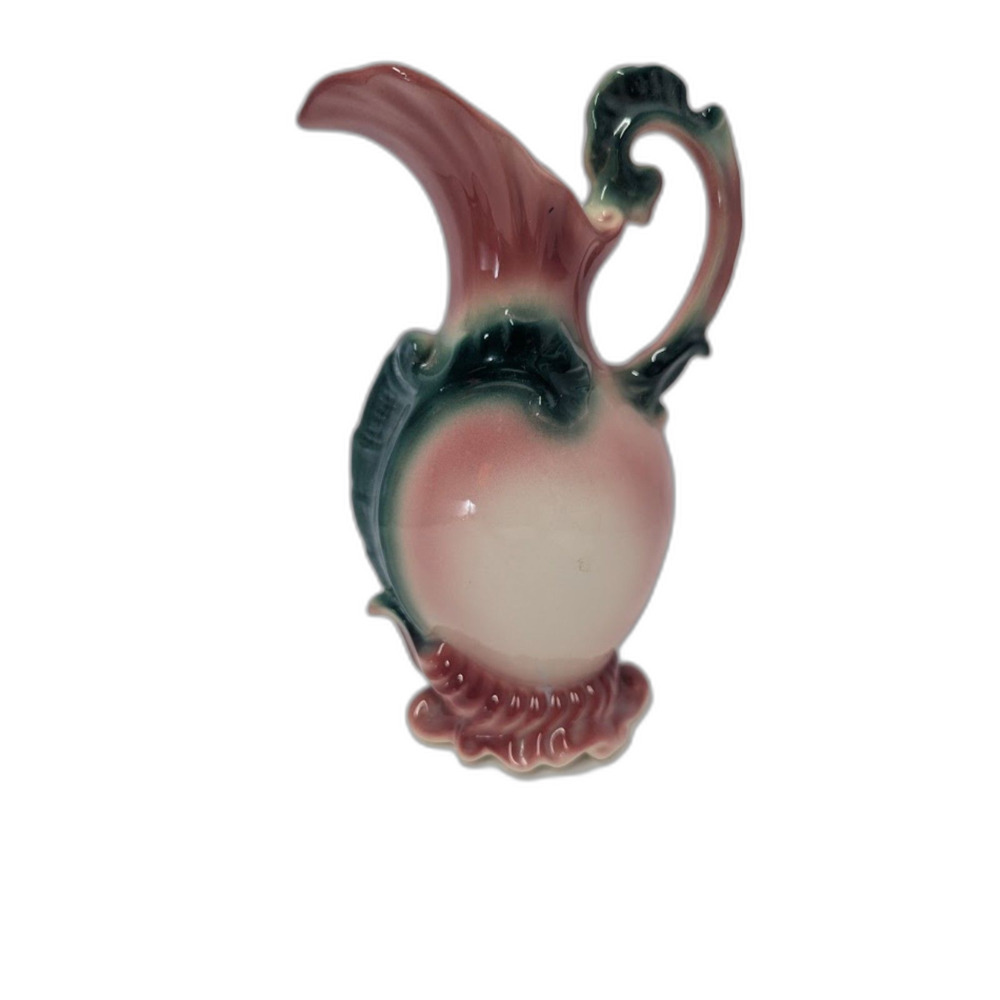 Vintage Hull Pottery Woodland Ewer Pitcher Vase W6-5.5 High Gloss Pink Green